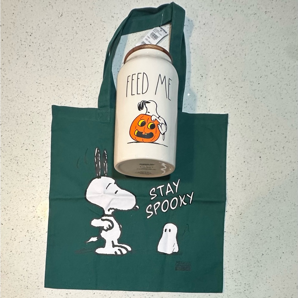 NIB Rae Dunn x Peanuts Snoopy Treat canister & NWT RSQ x Peanuts tote bag